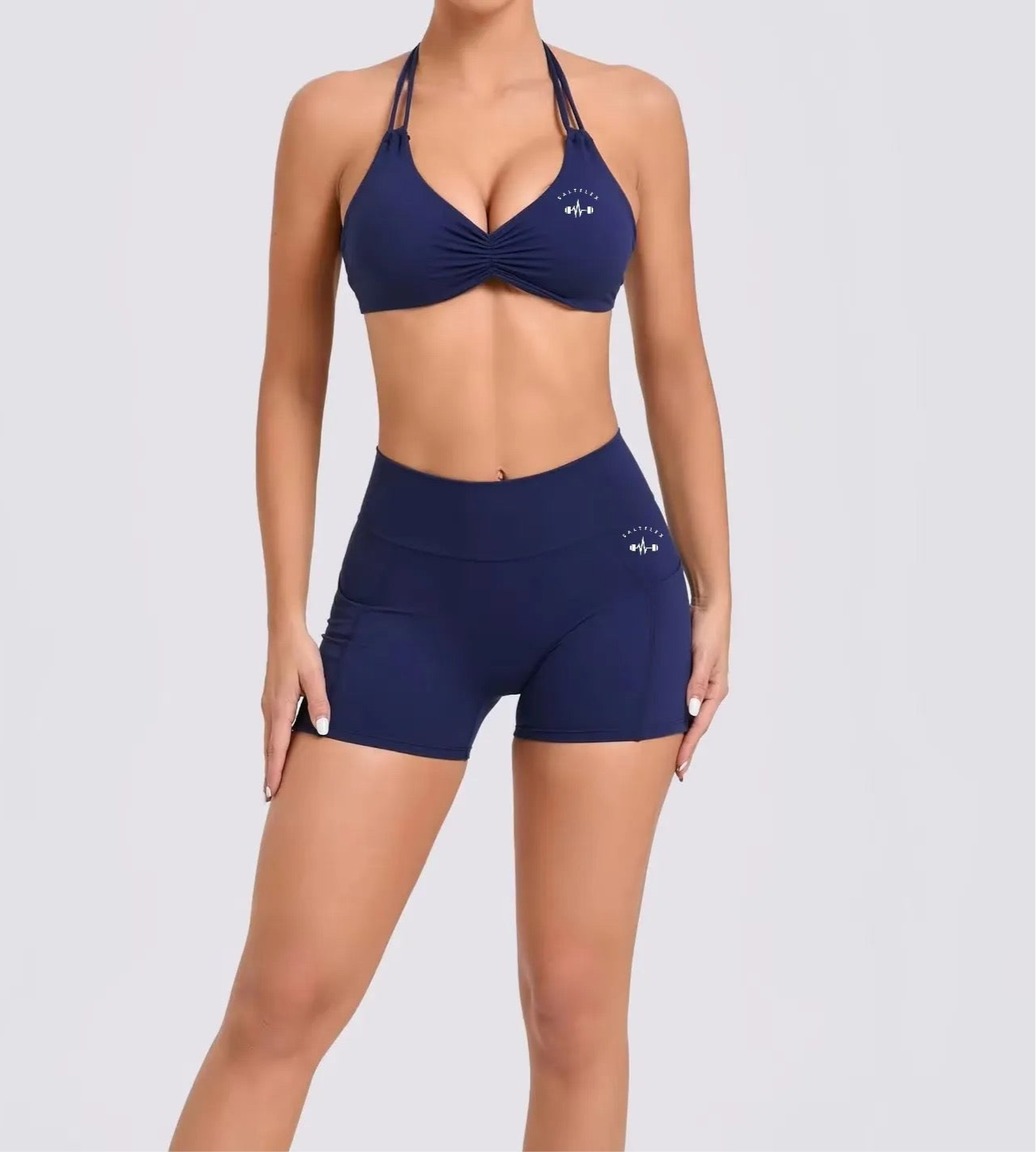 Navy ruched sculpted sports set