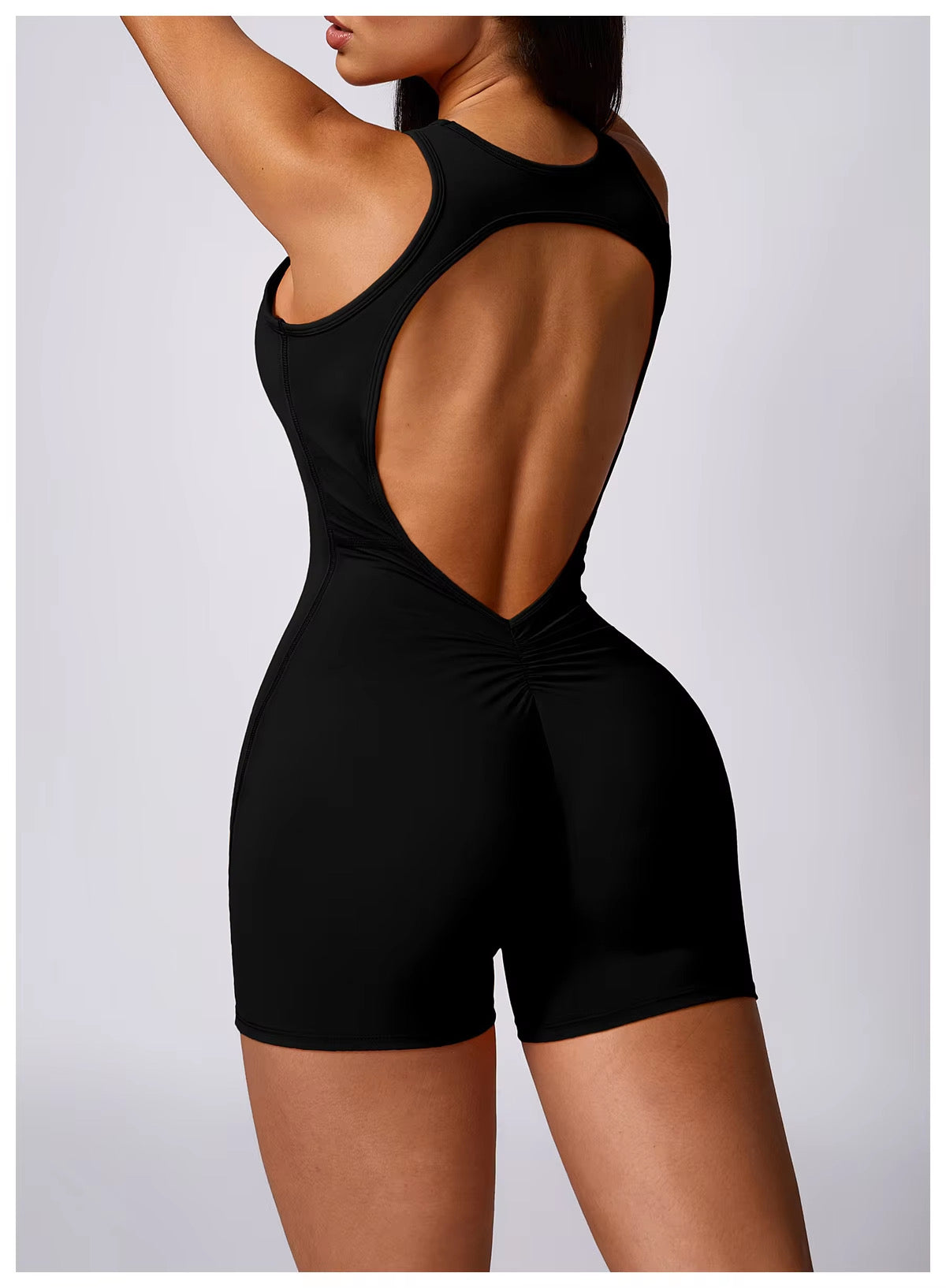Black ruched backless unitard