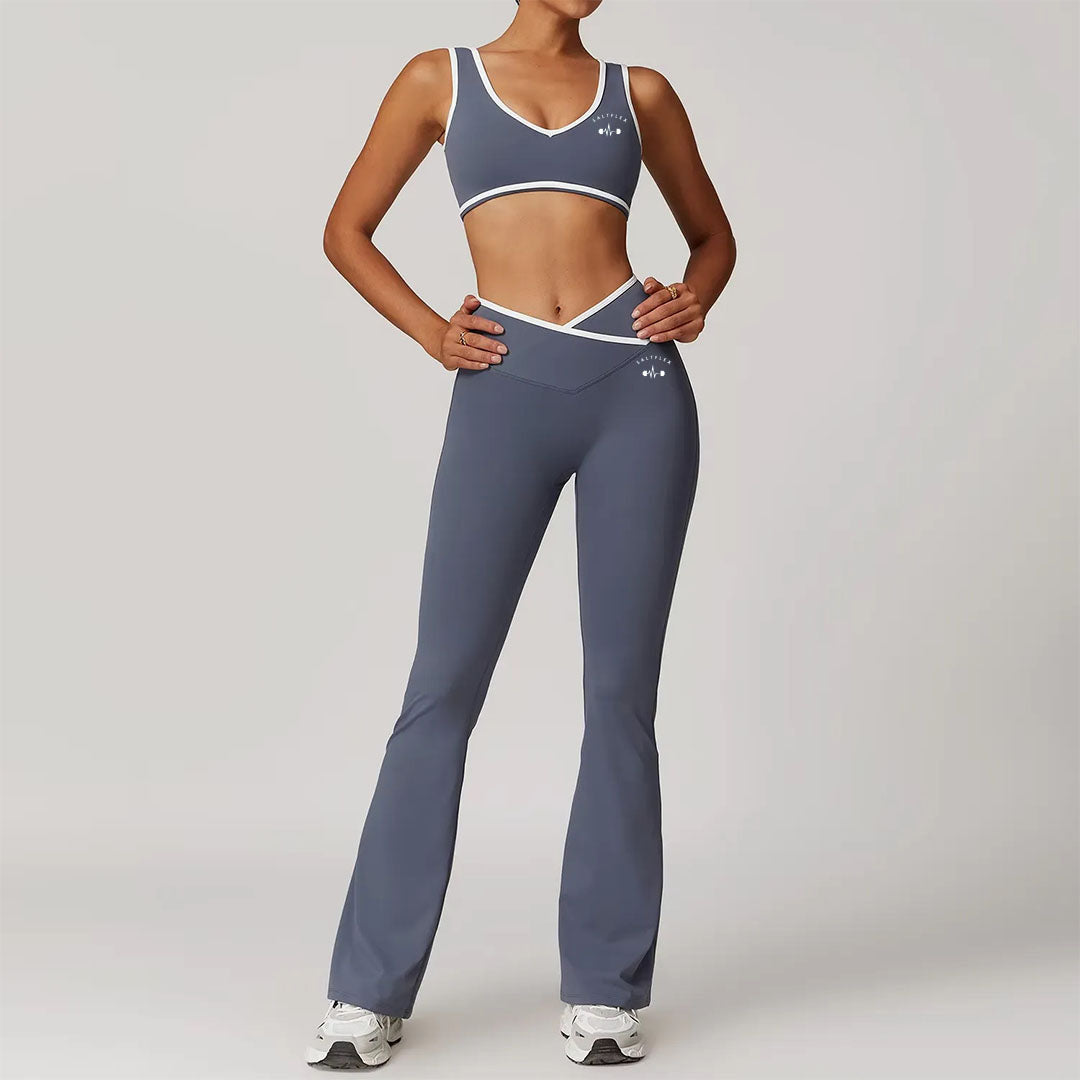 Grey flared contrast white trim sports set