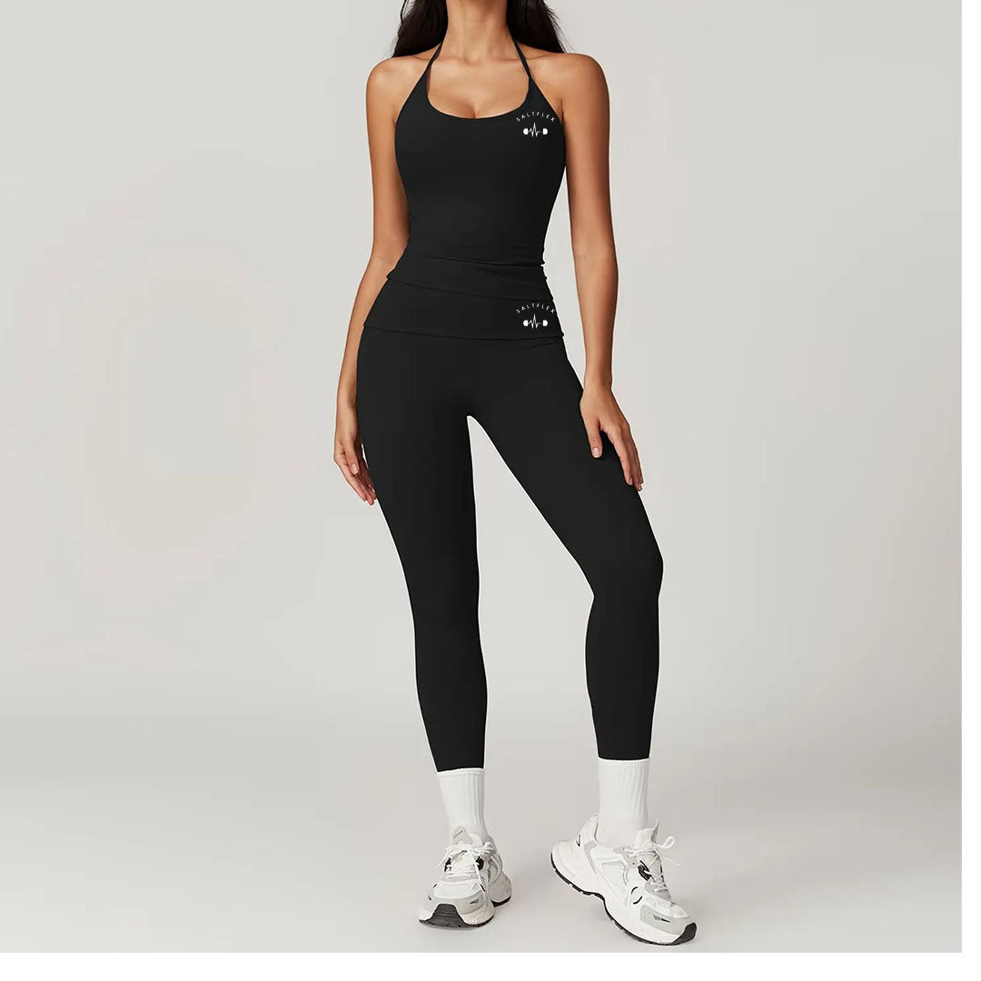Black halter neck seamless sports set