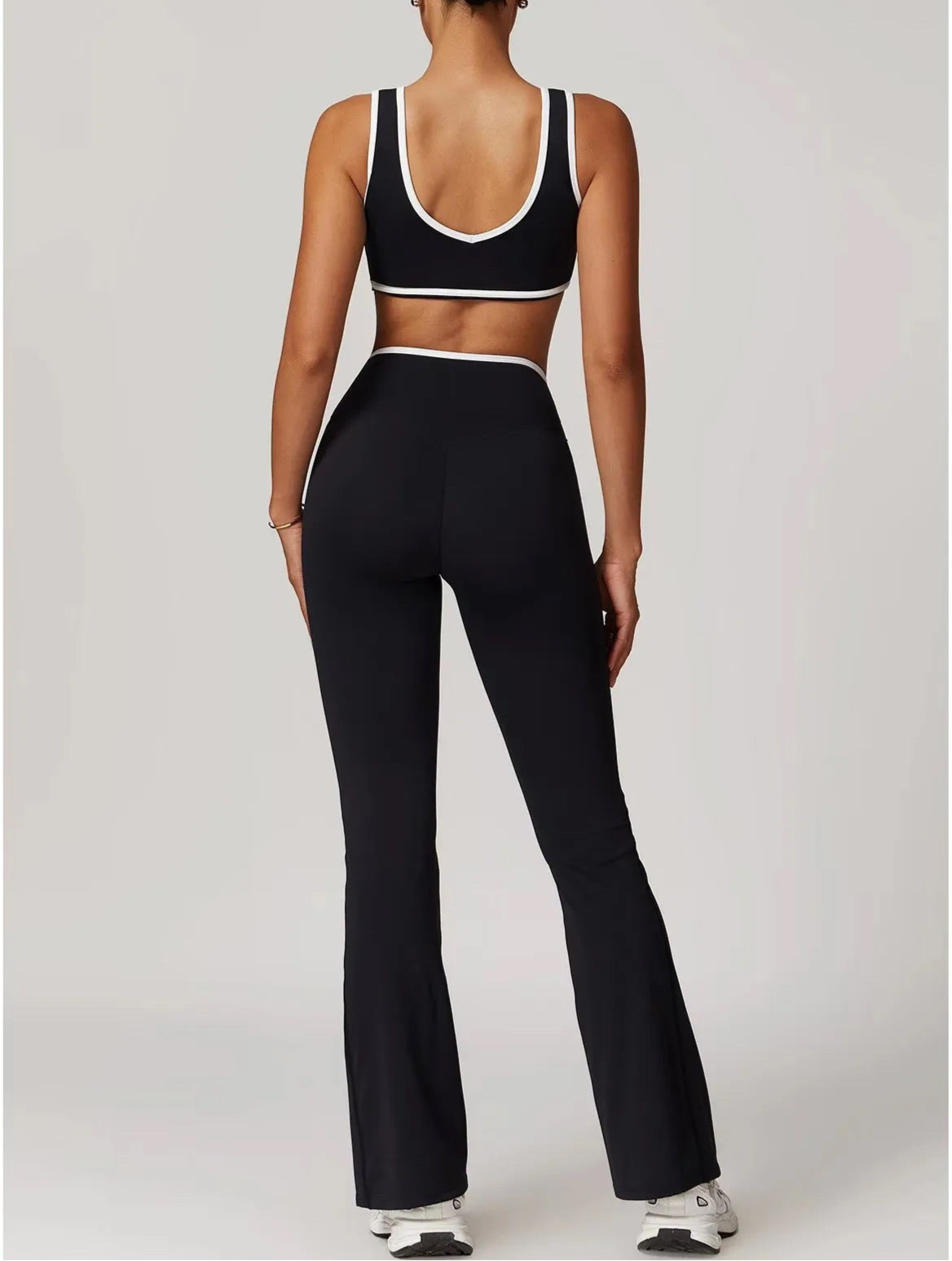 Black flared contrast white trim sports set